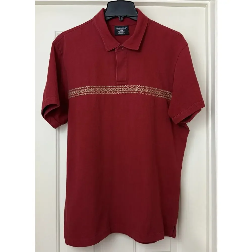 Vintage Polo Jeans Co Mens Shirt XL Burgundy Embroidered Ralph Lauren